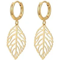 KARMA Paar Ohrhänger Blatt Gold 4 cm Edelstahl Damenohrringe Ohrringe (wasserfest rostfrei hypoallergen, 2-tlg., Damen Geschenk für Sie), Ohrschmuck Damenschmuck Ohrschmuck