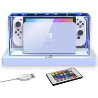 Coradoma Nintendo-Schutzhülle Staubschutzhülle Acryl Case mit LED Beleuchtung inkl. Fernbedienung, kompatibel mit Nintendo Switch und OLED, Transparenter Staubschutz