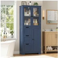 HOMECHO Hochschrank Badezimmerschrank mit 3 Türen und 3 Schubladen
