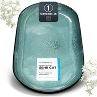 PURE LIVING INTERIOR DESIGN Geschirr-Set Pure Living Servierplatte »Ibiza«, oval, Steingut, Petrol, 1 Personen, Steingut, Ovale Form – perfekt zum Anrichten, Elegantes Servierdesign, Reaktive…