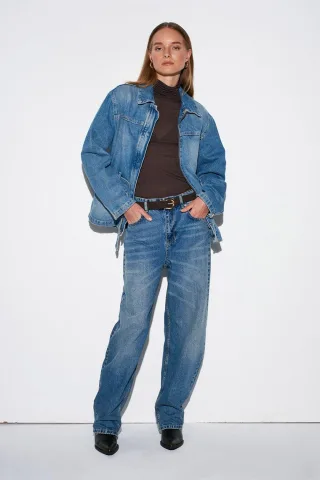 Hochtaillierte weit geschnittene Baumwoll-Jeans