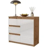 Furnica Kommode MIKEL, 3 Schubladen und 1 Tür - Votan Eiche H75cm B80cm T35cm (1 St)