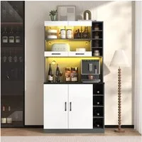Flieks Küchenbuffet Hochschrank mit LED-Beleuchtung und Glastüren (100x47x187 cm, 1-St., höhenverstellbare seitliche Ablagefächer) Küchenschrank mit Arbeitsplatte Mehrzweckschrank Highboard