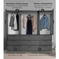 mokebo Kleiderschrank Der Grenzenlose (4-Türig & 9 Schubladen) Garderobenschrank, Schlafzimmerschrank oder Schrank groß in Schwarz