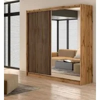 COMBO Schiebetürenschrank Kleiderschrank Schiebetüren 203x215x60cm Spiegel Wotan Schwarz Schwebetürenschrank 2 Türen Kleiderstange Regalfächer modern