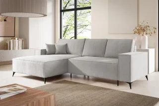 Ecksofa Schlafsofa FIORE Stoff ARAGON Graubeige Ottomane Links