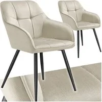 tectake Esszimmerstuhl Polstersessel gepolstert, in Samtoptik, gesteppt, 58 x 62 x 82 cm (Küchenstuhl Marilyn in creme/schwarz, 2 St), durchgehende Lehne, Stahlbeine, bodenschonend, Belastbarkeit 120 kg