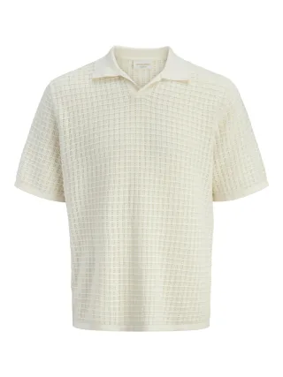 JACK&JONES - JORNANTUCKET KNIT SPLIT NECK POLO SA26 Sea Salt - Gr. - L