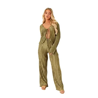 Missy Empire - Kurzes Top für Damen, Plissee (Khakigrün)