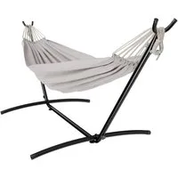 GARMIO Hängematte mit Gestell, 200kg Belastbarkeit, 270x110x105cm (inkl. Zubehör & Tragetasche, mit Kordeln, in Beige, mit Stahlgestell, klappbar), Pflegeleicht, 270 x 110 x 105cm