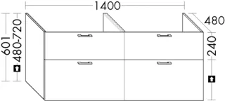Burgbad Waschtischunterschrank System 30 Preisgruppe 2 Echo 601x1400x480 Weiß Hochglanz, WYIB141R461 WYIB141R461