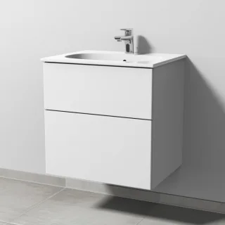 Sanipa 3way Waschtischunterbau zu Geberit Acanto Slim Waschtisch mit 2 Auszügen, Weiß-Soft SM41043