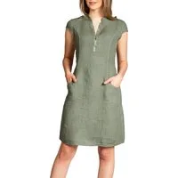 Caspar Sommerkleid SKL040 knielanges Damen Leinenkleid mit Reißverschluss Ausschnitt Luftig leicht, figurumspielende Form, mit seitlichem Jersey-Einsatz
