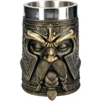 Figuren Shop GmbH Bierkrug Wikinger Krug Odin – Götter Kelch Fantasy Becher 500 ml Bierkrug Deko, Kunststein (Polyresin), Edelstahl