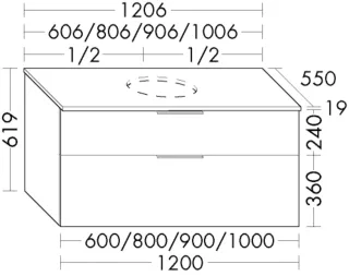 Burgbad Waschtischunterschrank Eqio 619x606x550 Eiche Dekor Nachtschwarz, WXXH060F7343 WXXH060F7343