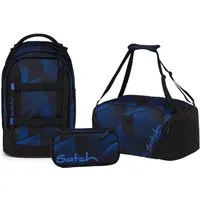 Satch Schulranzen Schulrucksack-Set PACK Seismic Blue 3-teilig (3-teilig), ergonomisch, Your-Size-System, 5 Fächer