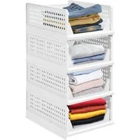JEOBEST Organizer Stapelbarer Kleiderschrank, Schublade Faltbare Aufbewahrungsbox, (Set of 4), Plastik Lagerkisten für Schlafzimmer, Küche, Bad, Büro