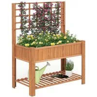 COSTWAY Hochbeet, Gartenbeet, Pflanzkasten, mit Rankgitter und Ablage