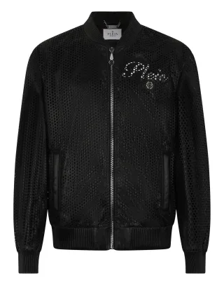 Perforated Leather Nylon Bomber