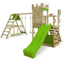 FATMOOSE Spielturm Boldbaron – Spielturm mit SurfSchaukel, Rutsche & Kletterwand, Abenteuerliche Ritterburg für kleine Entdecker – 10 Jahre Garantie*