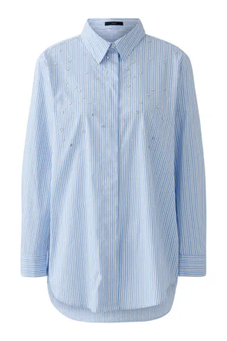 Oui - Longbluse mit Ziesteinen blau - Gr. - 36