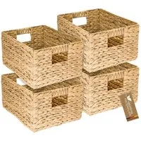 HMF Aufbewahrungskorb Aufbewahrungskorb Wasserhyazinthe, Korb mit Griffen zur Aufbewahrung (4er Set, 4 St), für Badezimmer Küche und Wohnbereich, Größe L, 36 x 28 x 20 cm, Natur