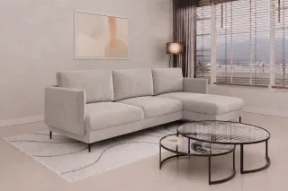 Ecksofa Designersofa HELMER Stoff Vibe Grau Ottomane Rechts
