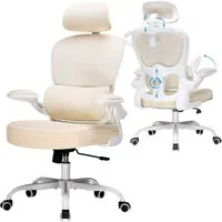 COMHOMA Bürostuhl Ergonomischer Schreibtischstuhl mit 3D Kopf- und Lendenwirbelstütze (Packung), verstellbare Kopfstütze und Armlehnen, Höhenverstellbar