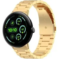 Wigento Smartwatch-Armband Edelstahl für Google Pixel Watch 4 / 3 45mm Three Beads Gold, Verstellbar, robust, Schnellverschluss