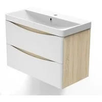 duschspa Waschtisch 50/60/80 cm Badmöbel Set Waschbecken mit Unterschrank, Weiß+Eiche