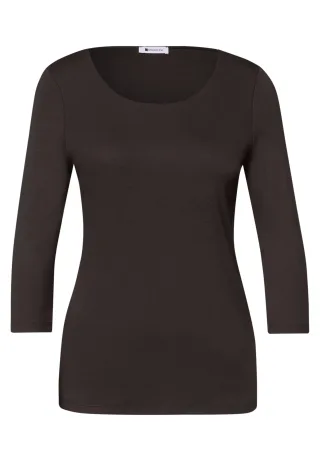 Street One - Basic T-Shirt mit 3/4 Arm black coffee - Gr. - 36