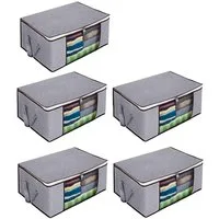 TUWENA Unterbettkommode 5 Stück Aufbewahrungstasche Schrank Organizer, Faltbar Kleiderschrank (5 St), Zum Organisieren Kleidung, Bettwäsche, Bettdecken, Steppdecke, Grau