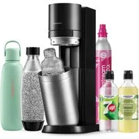 SodaStream Wassersprudler SodaStream DUO, titan, mit 3 Flaschen, 1 CO2-Zylinder und 2 Sirups, (Set, 7-tlg., Sirups: 1x 7up 440 ml, 1x Holunderblüte 440 ml), 1x Glasfl. 1L, 1x Kunststofffl. 1L, 1x Fizz&go COOL storm 0,9L