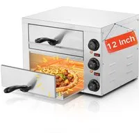 FOHERE Pizzaofen Pizza Backofen 3000W, 2 Kammern Ø 30 cm Pizzabäcker, 350°C, 15-Min-Timer