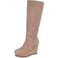 Ital-Design Damen Freizeit Plateaustiefel (87108829) Keilabsatz/Wedge High-Heel Stiefel in Hellbraun