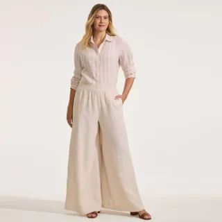 Premium Reinleinen-Palazzohose für Damen in Petite-Größe, Damen, size: petite, Blau, Leinen, by Lands' End