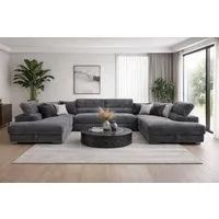 Labett Wohnlandschaft mit Schlaffunktion & Bettkasten GUSTAVO U-Form Sofa aus Cord