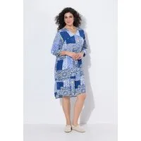Ulla Popken Midikleid Kleid Kachelmuster A-Linie V-Ausschnitt 3/4-Arm