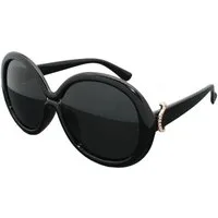 LUXXADA Sonnenbrille Damen Rund Groß Vintage Design der 60ziger 70ziger Jahre (XL Retro Brille mit Brillenbox) Oversize Gläser UV400, Gestell Schwarz Hochglanz
