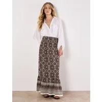 Apricot Maxirock Gesmokter Sommerrock mit Batikdruck
