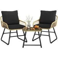 Yaheetech Balkonset 3er-Set Gartenmöbel-Set aus PE-Rattangeflecht, mit 2 Lehnstühle & 1 Beistelltisch