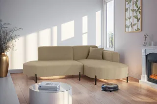 Ecksofa Designersofa VALENCIA XS in Stoff Quelle Hellbraun Ottomane Rechts
