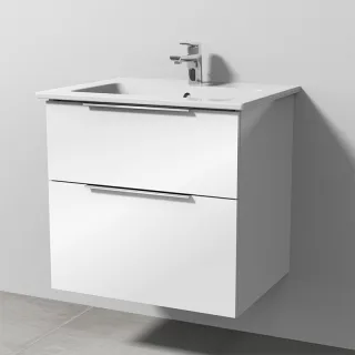 Sanipa 3way Keramik-Set Venticello Keramik-Waschtisch und Unterbau mit 2 Auszügen, Weiß-Glanz UF32278