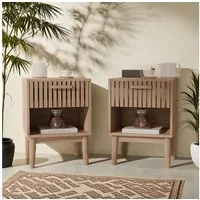 Simurq Nachttisch 2er Set, Nachtkommode mit Schubladen, Nightstand (2-St.Nachtschrank, Sofatisch für Wohnzimmer Schlafzimmer), 40 x 35 x 55 cm, Griffe aus Massivholz
