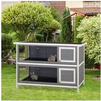 PawHut Kleintierstall mit Bodenwannen, für Kleintiere Kaninchen Indoor Outdoor Grau