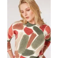Apricot Strickpullover Kurzpullover mit Pinselstrichmuster