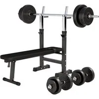 GORILLA SPORTS Hantelbank Hantelbank mit Langhantelset, (14-tlg)