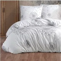 Buymax Bettwäsche Willow, Renforcé: 100% Baumwolle, 2 teilig, 135x200 cm, Bettbezug-Set mit Reißverschluss Blumen Blätter, Weiß Grau