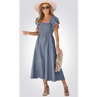 Cupshe A-Linien-Kleid Gestreiftes Midikleid mit Quadratausschnitt, Rüschenärmeln und Schlitz