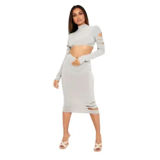 Missy Empire - Midirock für Damen, Ausschnitt (Salbei)